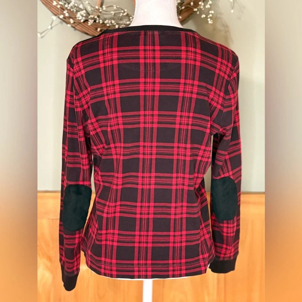 Ralph Lauren Red & Black Plaid Blouse with shoulder zip and elbow patches. XL - Picture 4 of 12